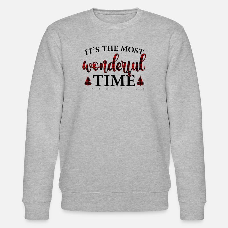 Crimson Plaid Script on Black - Stanley/Stella CHANGER Unisex Organic Sweatshirt - heather grey