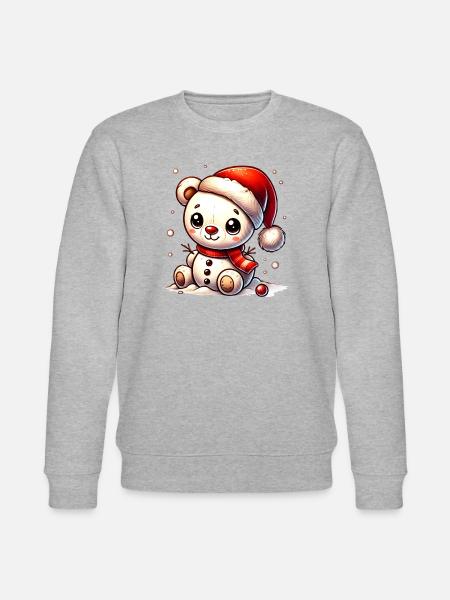 Snowman Bear with Hat - Cute Winter Motif - Stanley/Stella CHANGER Unisex Organic Sweatshirt - heather grey