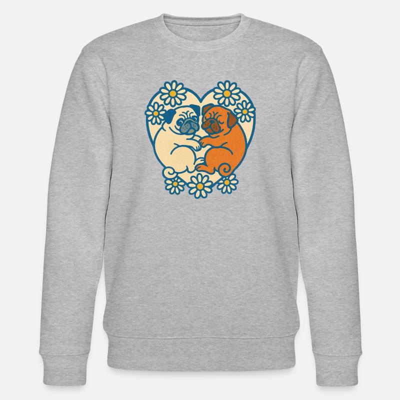 Verspieltes Mops-Paar-Herz-Design - Stanley/Stella Unisex Bio-Sweatshirt CHANGER  - Grau meliert