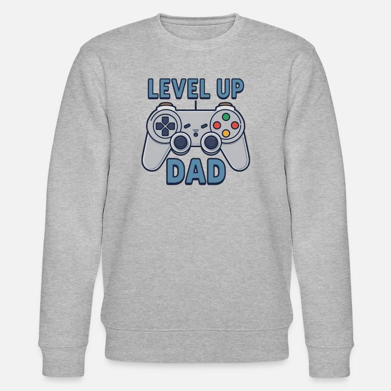 Level Up Dad – Gamer Controller Gift - Stanley/Stella CHANGER Unisex Organic Sweatshirt - heather grey