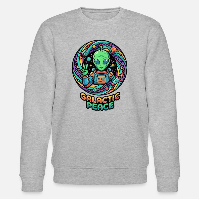 Galactic Peace Greeting Alien Peace Sign - Stanley/Stella CHANGER Unisex Organic Sweatshirt - heather grey