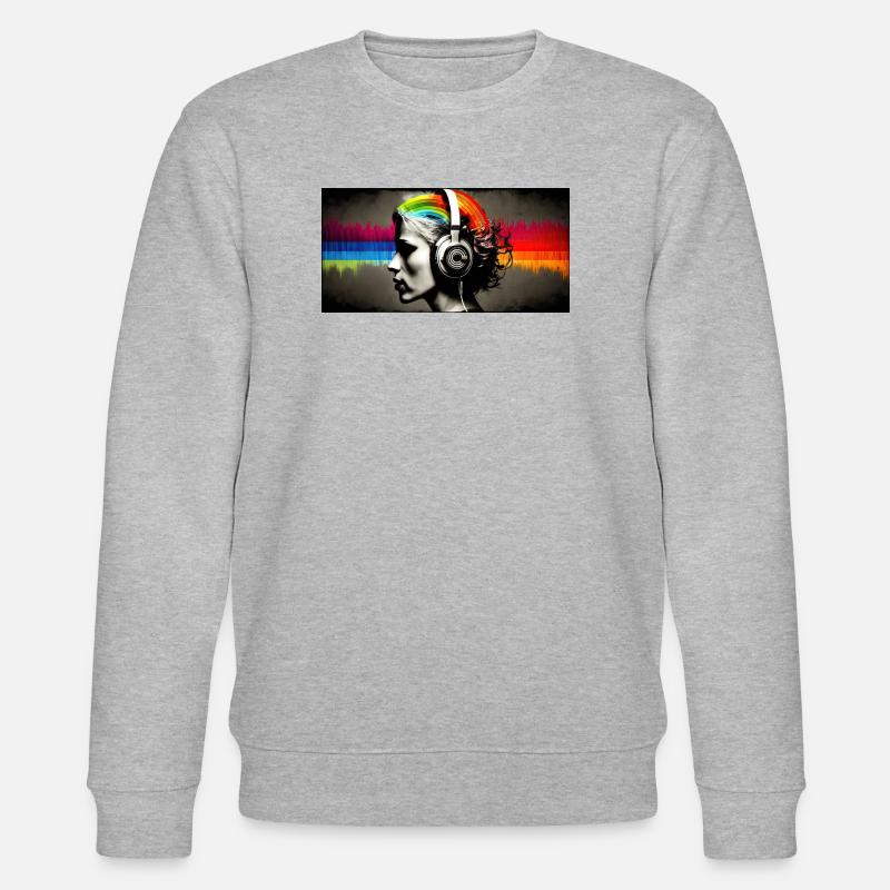 Rainbow Pulse Kopfhörer-Porträt - Stanley/Stella Unisex Bio-Sweatshirt CHANGER  - Grau meliert