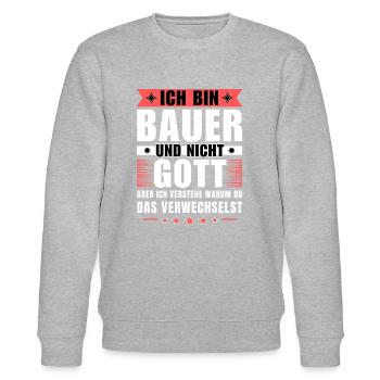 Ich bin Bauer und nicht Gott - Stanley/Stella Unisex Bio-Sweatshirt CHANGER  - Grau meliert - Vorne - Nik (191cm) & Marisol (170cm)