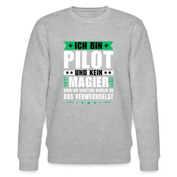 Ich bin Pilot und kein Magier - Stanley/Stella Unisex Bio-Sweatshirt CHANGER  - Grau meliert - Vorne - Nik (191cm) & Marisol (170cm)