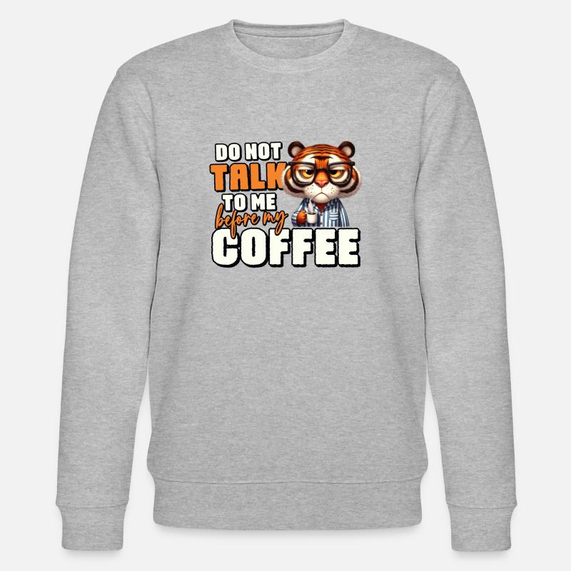 Grumpy tiger with coffee - Stanley/Stella CHANGER Unisex Organic Sweatshirt - heather grey