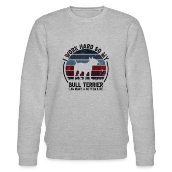 Arbeiten Sie Hart - Retro Bull Terrier - Stanley/Stella Unisex Bio-Sweatshirt CHANGER  - Grau meliert - Vorne - Nik (191cm) & Marisol (170cm)