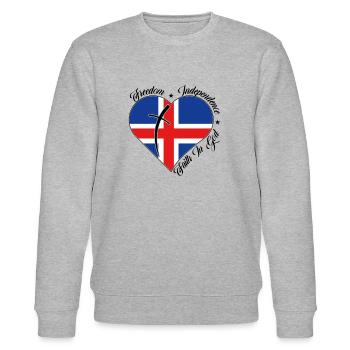 Freiheit Glaube An Gott - Island - Stanley/Stella Unisex Bio-Sweatshirt CHANGER  - Grau meliert - Vorne - Nik (191cm) & Marisol (170cm)
