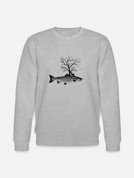 Graphic Tree - Fish Salmon - Stanley/Stella CHANGER Unisex Organic Sweatshirt - heather grey