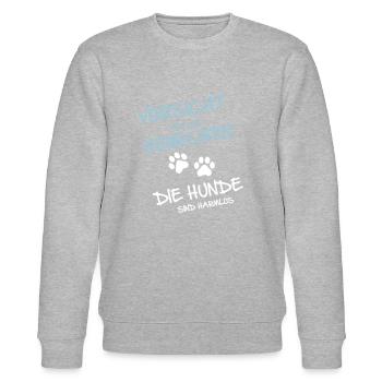 Vorsicht Herrchen - Hunde - Stanley/Stella Unisex Bio-Sweatshirt CHANGER  - Grau meliert - Vorne - Nik (191cm) & Marisol (170cm)