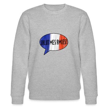 Hallo meine Freunde! - Französisch - Stanley/Stella Unisex Bio-Sweatshirt CHANGER  - Grau meliert - Vorne - Nik (191cm) & Marisol (170cm)