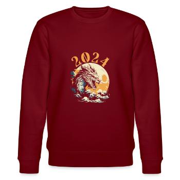 Jahr Des Drachen 2024 - Stanley/Stella Unisex Bio-Sweatshirt CHANGER  - Burgunderrot - Vorne - Nik (191cm) & Marisol (170cm)