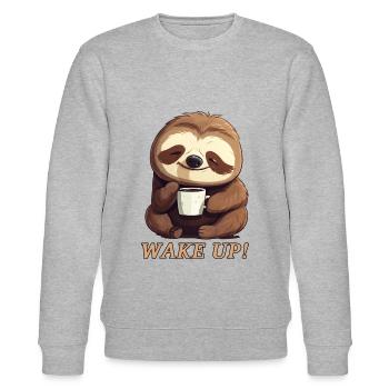 Faultier Morgenmuffel Kaffee aufwachen wake up - Stanley/Stella Unisex Bio-Sweatshirt CHANGER  - Grau meliert - Vorne - Nik (191cm) & Marisol (170cm)