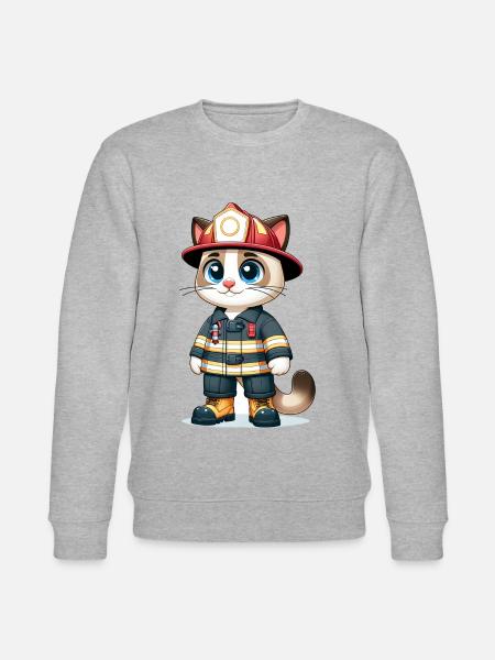 Cute Cat Firefighter - Stanley/Stella CHANGER Unisex Organic Sweatshirt - heather grey