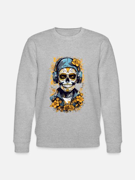 Golden Sugar Skull - Stanley/Stella CHANGER Unisex Organic Sweatshirt - heather grey