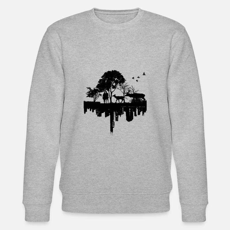 Natur versus Städte Tiere Baum - Stanley/Stella Unisex Bio-Sweatshirt CHANGER  - Grau meliert
