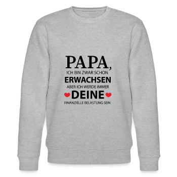 Papa: Finanzielle Belastung - Geschenk - Stanley/Stella Unisex Bio-Sweatshirt CHANGER  - Grau meliert - Vorne - Nik (191cm) & Marisol (170cm)