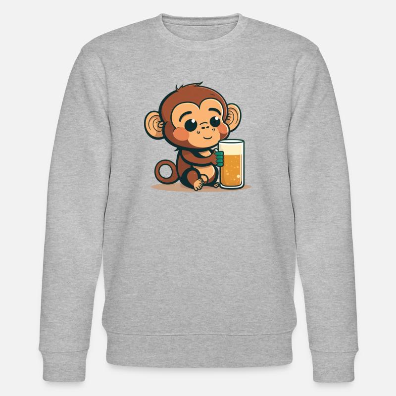 Süßes Baby Äffchen mit Bier - Stanley/Stella Unisex Bio-Sweatshirt CHANGER  - Grau meliert