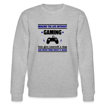 Stell dir ein Leben ohne Videospiele vor: unmöglic - Stanley/Stella Unisex Bio-Sweatshirt CHANGER  - Grau meliert - Vorne - Nik (191cm) & Marisol (170cm)