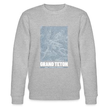 Grand Tetons | Map Topography Grunge - Stanley/Stella CHANGER Unisex Organic Sweatshirt - heather grey - Front - Nik (191cm) & Marisol (170cm)