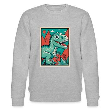 Poster t-rex vintage - Sweat bio CHANGER Stanley/Stella Unisexe - gris chiné - Devant - Nik (191cm) & Marisol (170cm)