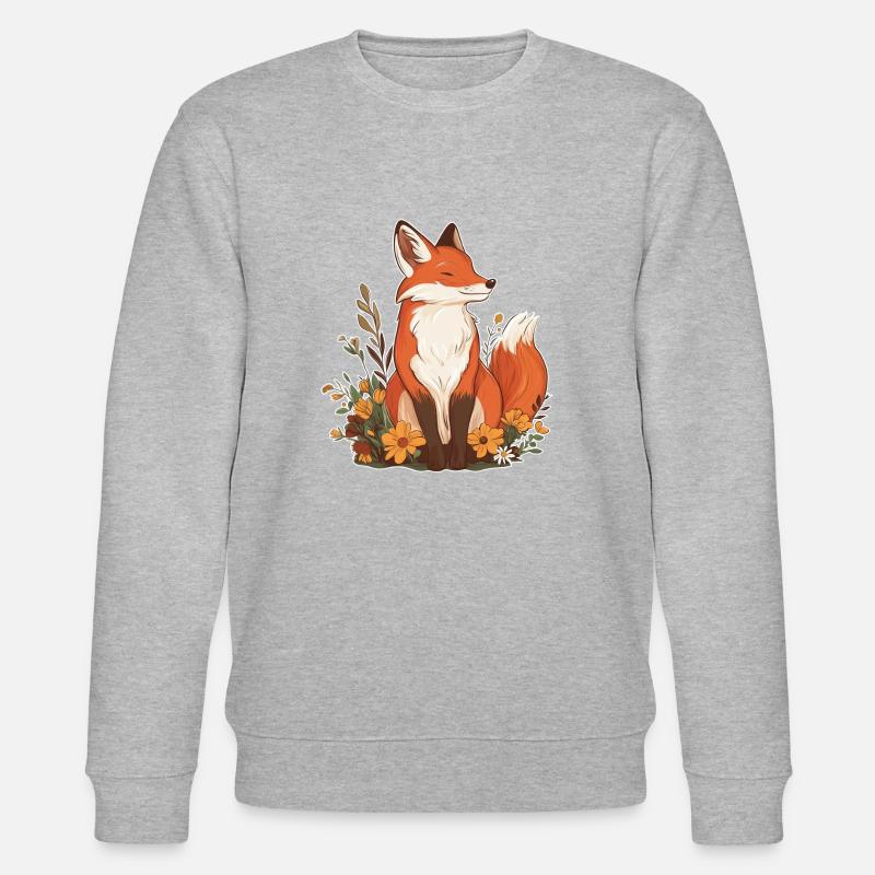 Fuchs mit Blumen - Stanley/Stella Unisex Bio-Sweatshirt CHANGER  - Grau meliert