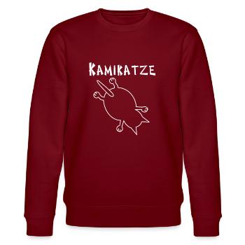 Kamikaze Katze: Abenteuer für jeden Teufelskerl - Stanley/Stella Unisex Bio-Sweatshirt CHANGER  - Burgunderrot - Vorne - Nik (191cm) & Marisol (170cm)