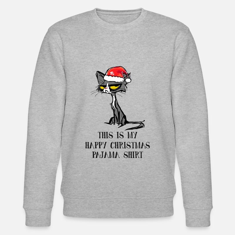 Das ist mein fröhlicher Weihnachtspyjama Katze - Stanley/Stella Unisex Bio-Sweatshirt CHANGER  - Grau meliert