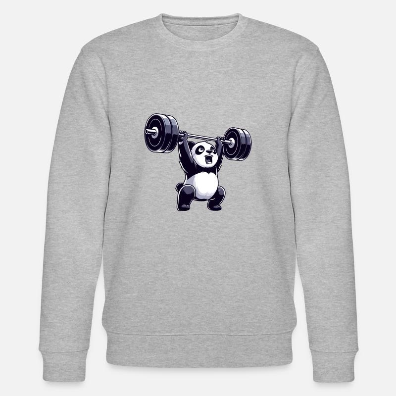 Haltérophile panda avec haltère - Sweat bio CHANGER Stanley/Stella Unisexe - gris chiné