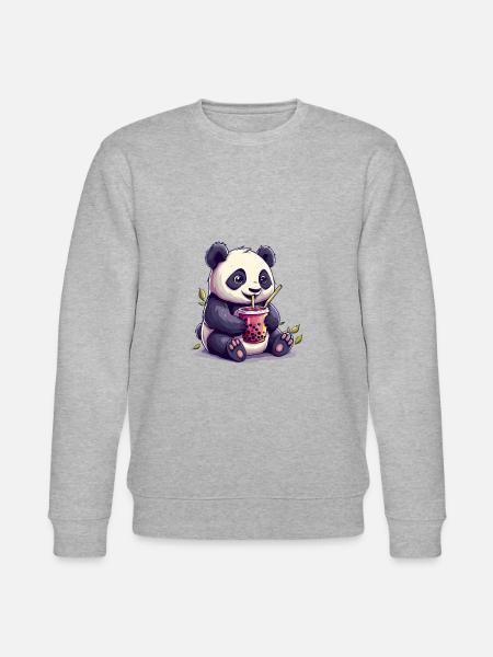 Niedlicher Panda mit Tee - Stanley/Stella Unisex Bio-Sweatshirt CHANGER  - Grau meliert