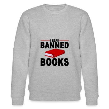 I Read Banned Books 16 - Stanley/Stella Unisex Bio-Sweatshirt CHANGER  - Grau meliert - Vorne - Nik (191cm) & Marisol (170cm)