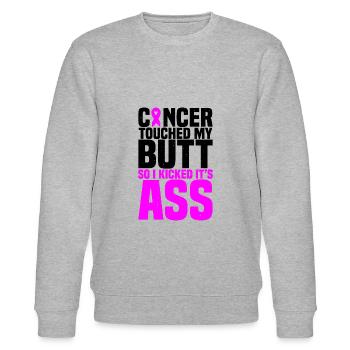 Cancer Touched My Butt, So I Kicked Its Ass - Stanley/Stella Unisex Bio-Sweatshirt CHANGER  - Grau meliert - Vorne - Nik (191cm) & Marisol (170cm)