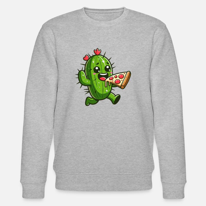 Süßer Kaktus Pizza Herz Comic - Stanley/Stella Unisex Bio-Sweatshirt CHANGER - Grau meliert