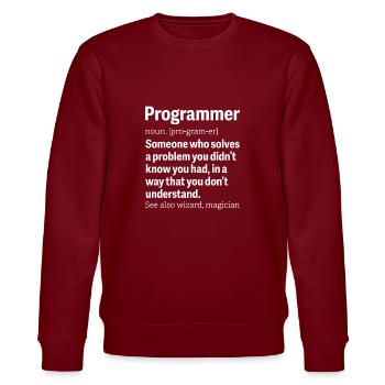 Programmer Wizard Magician Developer Science - Stanley/Stella Unisex Bio-Sweatshirt CHANGER  - Burgunderrot - Vorne - Nik (191cm) & Marisol (170cm)