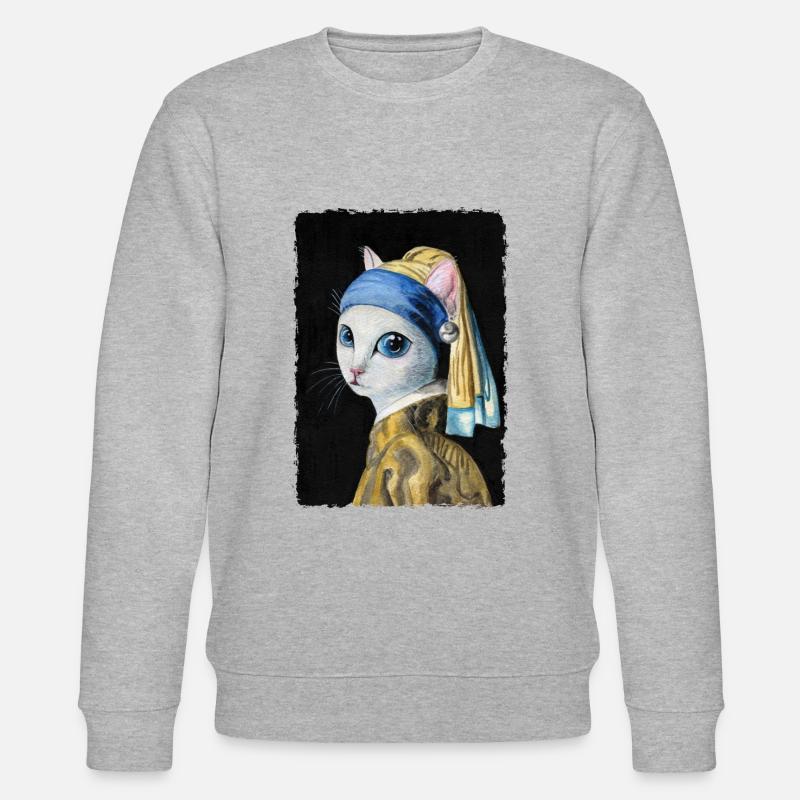 Katze mit Perlenohrring - Stanley/Stella Unisex Bio-Sweatshirt CHANGER  - Grau meliert