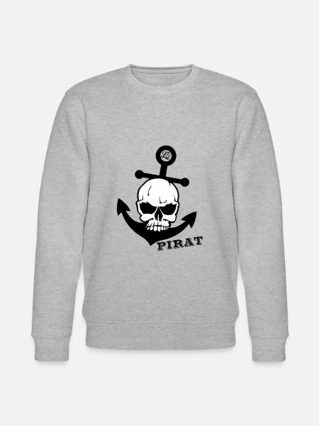 Pirate Skull Anchor - Stanley/Stella CHANGER Unisex Organic Sweatshirt - heather grey