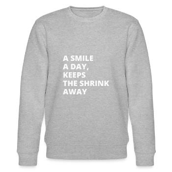 Bleiben Sie glücklich, bleiben Sie gesund: Ein Lächeln pro Tag! - Stanley/Stella Unisex Bio-Sweatshirt CHANGER  - Grau meliert - Vorne - Nik (191cm) & Marisol (170cm)