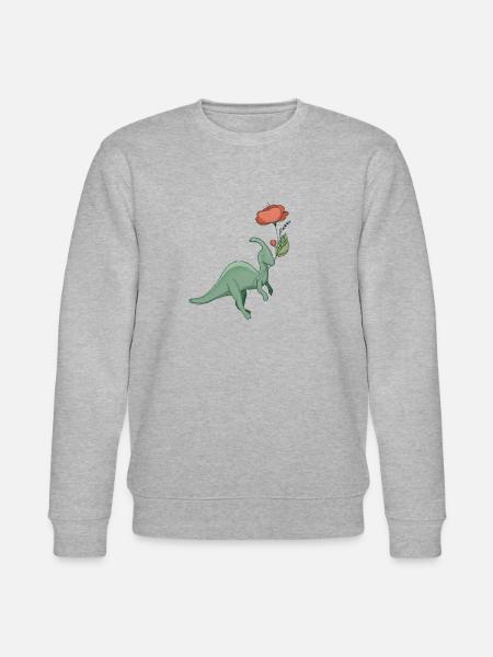 süßer Dinosaurier mit Blume - Stanley/Stella Unisex Bio-Sweatshirt CHANGER  - Grau meliert
