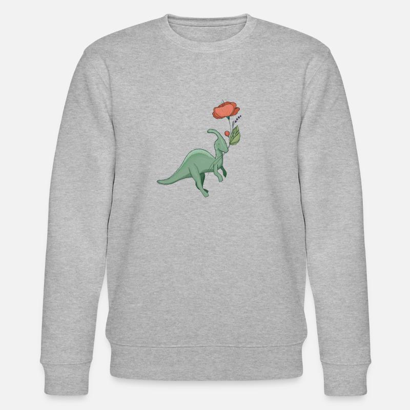 süßer Dinosaurier mit Blume - Stanley/Stella Unisex Bio-Sweatshirt CHANGER  - Grau meliert