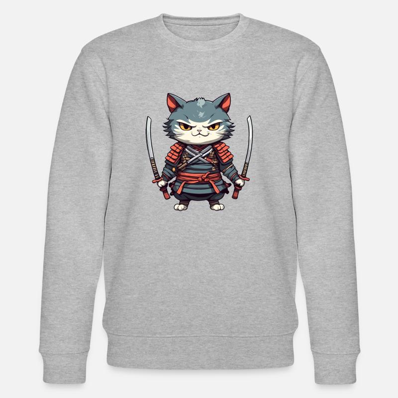 Samurai-Katze #35 - Stanley/Stella Unisex Bio-Sweatshirt CHANGER  - Grau meliert