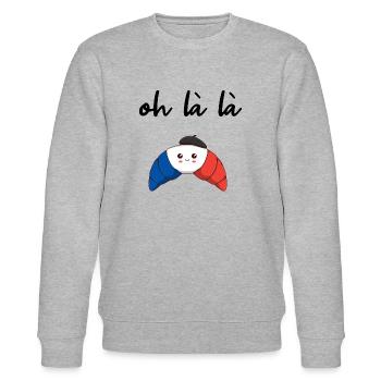 Frankreich Croissant Oh la la Geschenkidee - Stanley/Stella Unisex Bio-Sweatshirt CHANGER  - Grau meliert - Vorne - Nik (191cm) & Marisol (170cm)