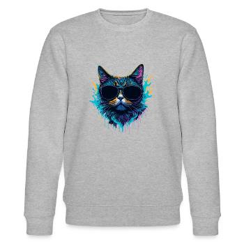 Cat Colorful Abstract Design - Stanley/Stella CHANGER Unisex Organic Sweatshirt - heather grey - Front - Nik (191cm) & Marisol (170cm)