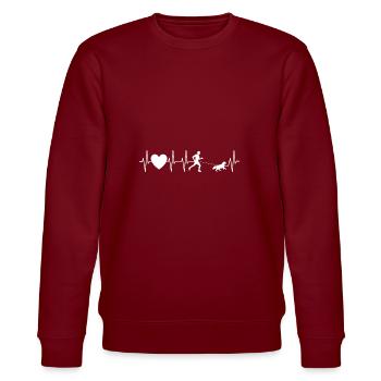 Geländelauf - Canicross - Hund - Herzschlag - Stanley/Stella Unisex Bio-Sweatshirt CHANGER  - Burgunderrot - Vorne - Nik (191cm) & Marisol (170cm)
