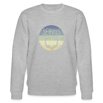 Servus Bayern Geweih Retro Vintage Shirt - Stanley/Stella Unisex Bio-Sweatshirt CHANGER  - Grau meliert - Vorne - Nik (191cm) & Marisol (170cm)