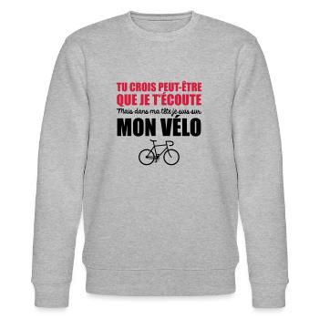 dans ma tête je suis sur mon vélo - Sweat bio CHANGER Stanley/Stella Unisexe - gris chiné - Devant - Nik (191cm) & Marisol (170cm)