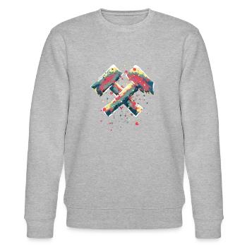 Logo mit Hammer und Schlägel, Tattoo, Bergbau - Stanley/Stella Unisex Bio-Sweatshirt CHANGER  - Grau meliert - Vorne - Nik (191cm) & Marisol (170cm)