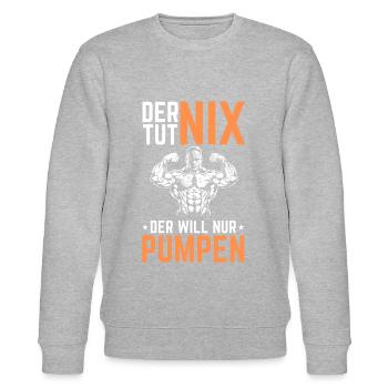 Der tut nix der will nur Pumpen - Stanley/Stella Unisex Bio-Sweatshirt CHANGER  - Grau meliert - Vorne - Nik (191cm) & Marisol (170cm)