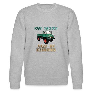 Das Eckige muss ins Dreckige! - Unimog - Stanley/Stella Unisex Bio-Sweatshirt CHANGER  - Grau meliert - Vorne - Nik (191cm) & Marisol (170cm)