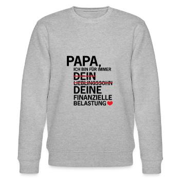 Papa: Finanzielle Belastung - Geschenk - Stanley/Stella Unisex Bio-Sweatshirt CHANGER  - Grau meliert - Vorne - Nik (191cm) & Marisol (170cm)