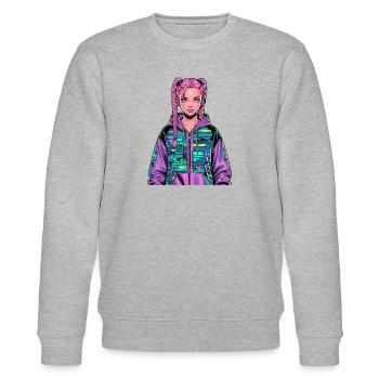 Anime Woman - Stanley/Stella CHANGER Unisex Organic Sweatshirt - heather grey - Front - Nik (191cm) & Marisol (170cm)