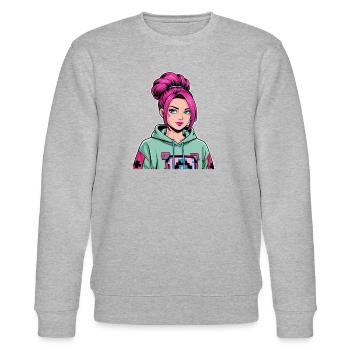 Anime Woman - Stanley/Stella CHANGER Unisex Organic Sweatshirt - heather grey - Front - Nik (191cm) & Marisol (170cm)